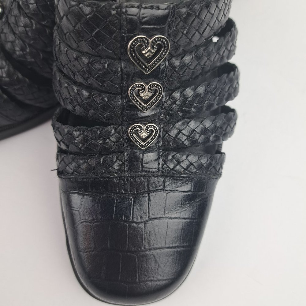 Coldwater Creek Black Leather Braided Moc Croc Mules Size 8 - Picture 6 of 15